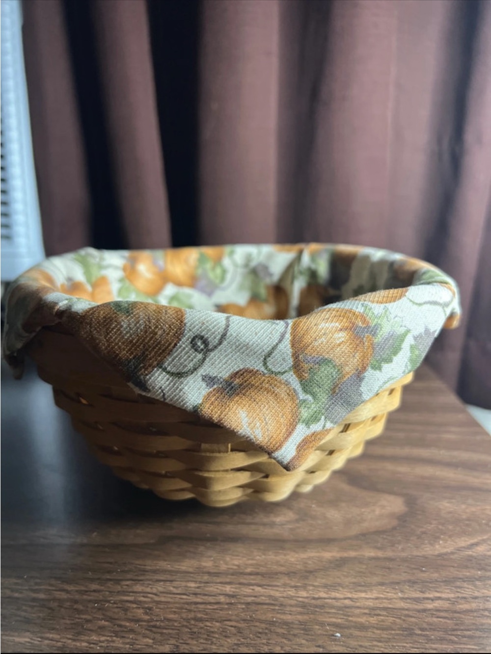 Longaberger Pumpkin-Print Lined Woven Basket in Tan and Orange 2003